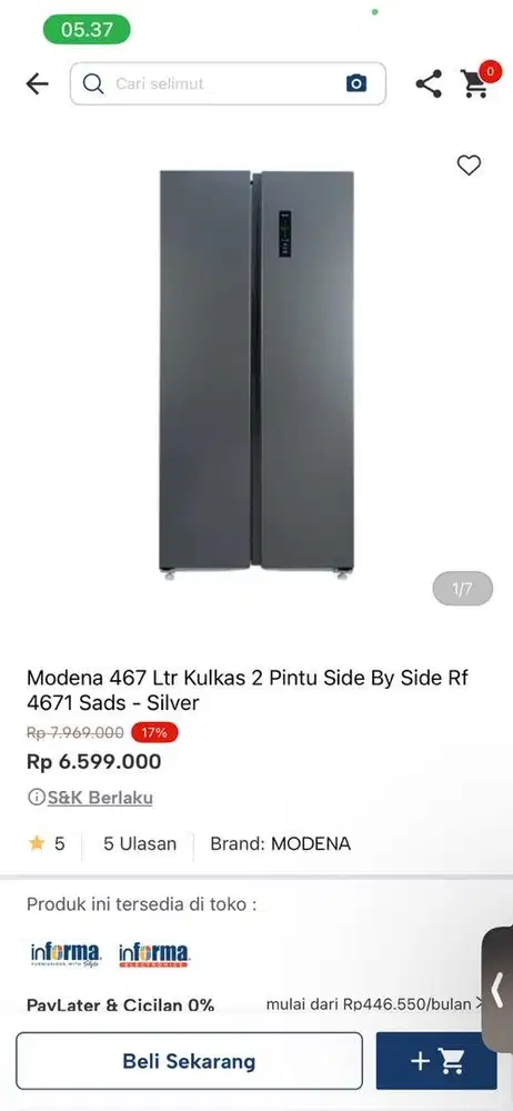 kulkas side by side modena