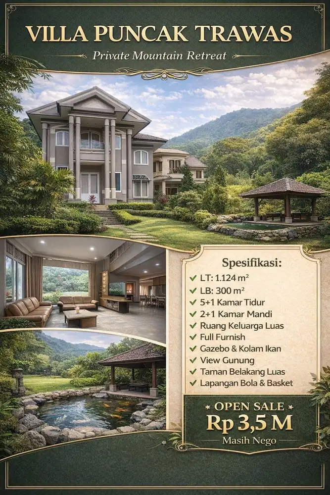 DIJUAL RUMAH VILLA FULL FURNISHED PUNCAK TRAWAS SUPER MURAH!