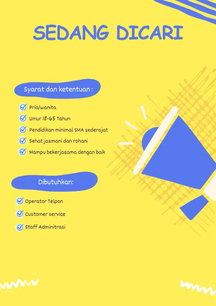 Dibutuhkan karyawan 5 Orang