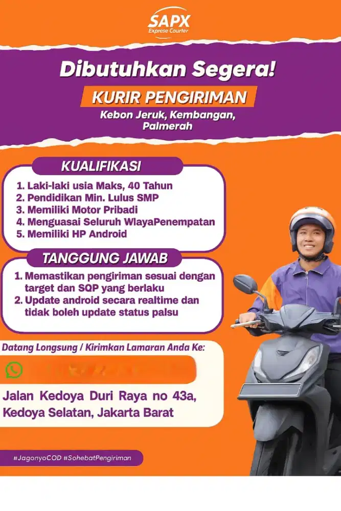 Loker kurir motor delivery paket