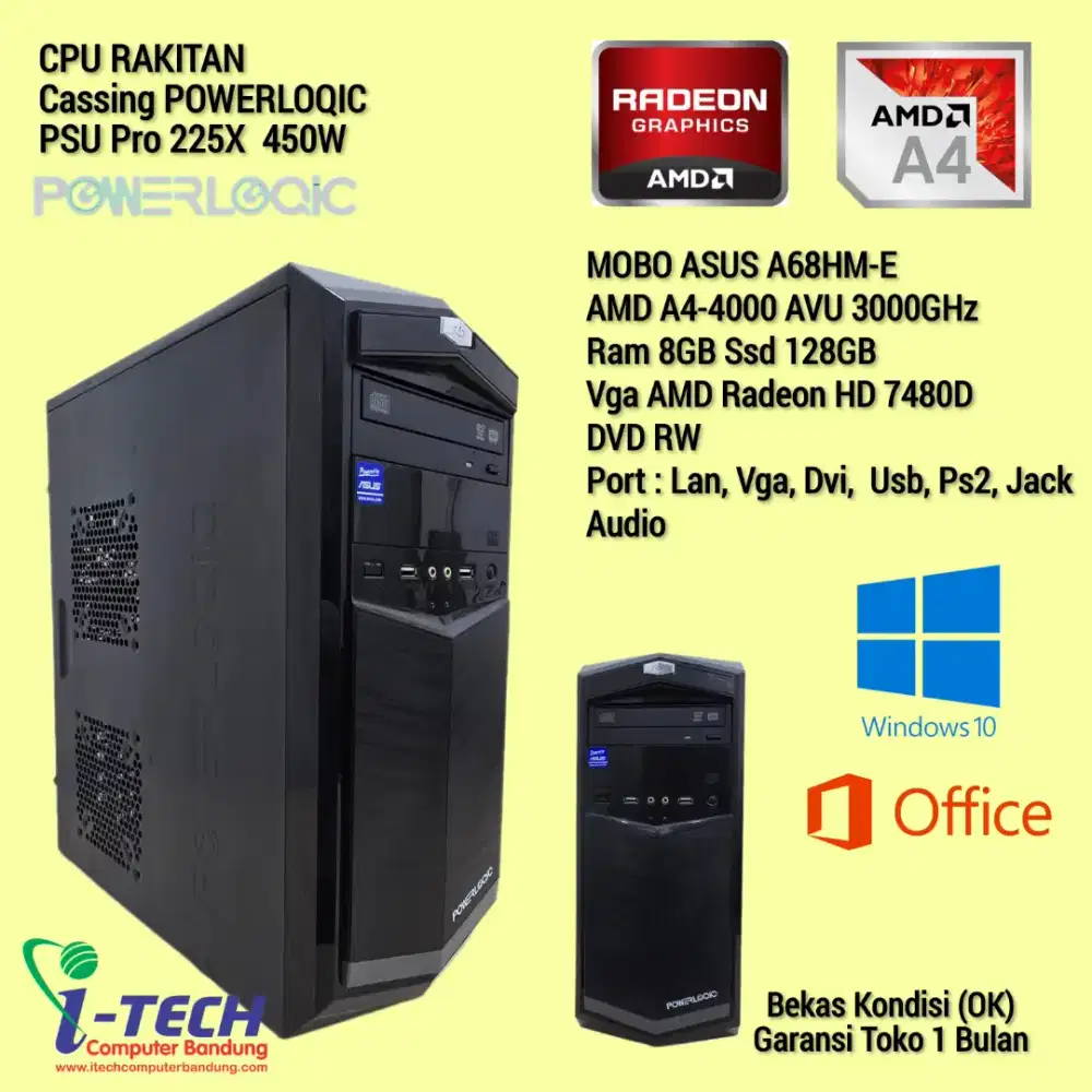 CPU RAKITAN CASSING POWERLOQIC AMD A4-4000 AVU RAM 8GB SSD 128GB