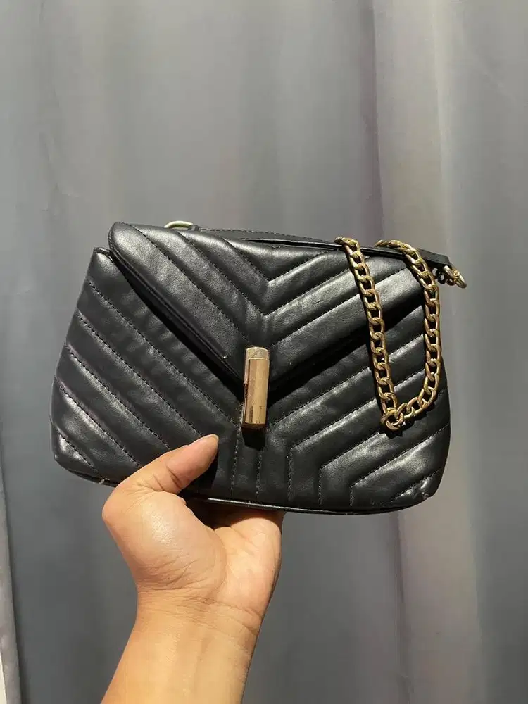 (GRATIS) Tas hitam kulit rantai perempuan cantik