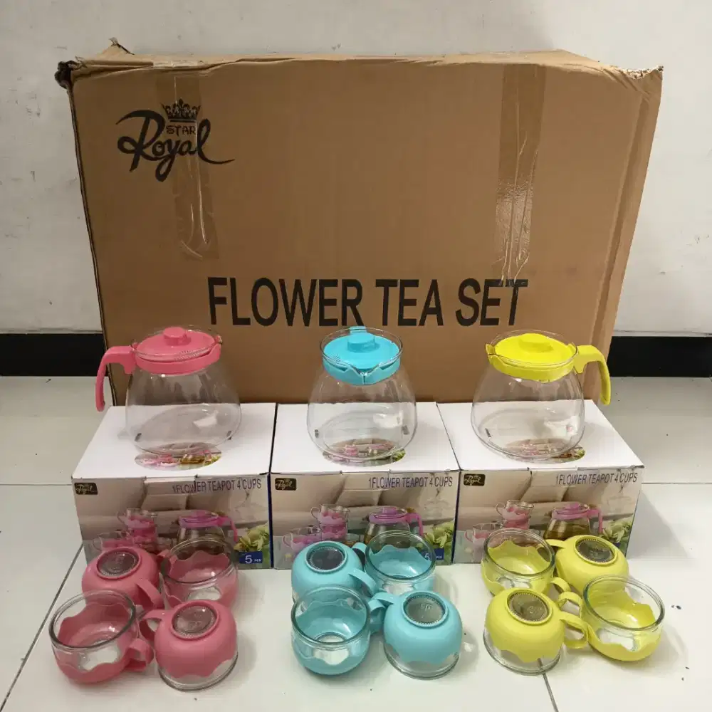Teko/ Tea Pot Set Kaca 5 in 1 Lucu Murah