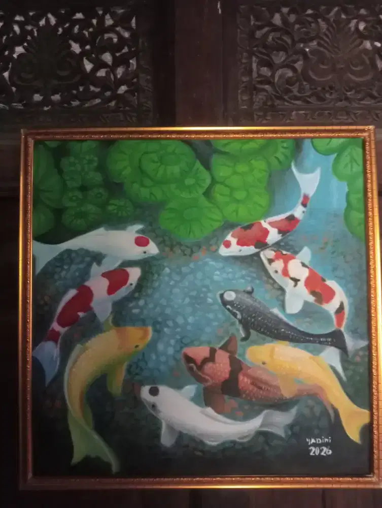 Ikan koi  diatas kanvas cat akrilik 75x75. Cm
