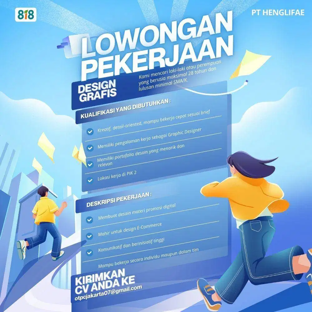 DICARI LOWONGAN PEKERJAAN SEBAGAI ADMIN E-COMMERCE, HOST LIVE & DESIGN