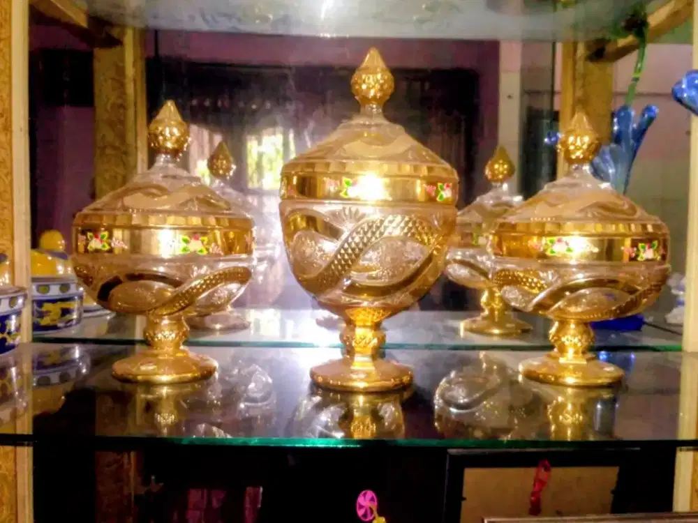 Hiasan Kaca Motif Emas, Bahan Kaca Tebal, Asli dari Mekkah