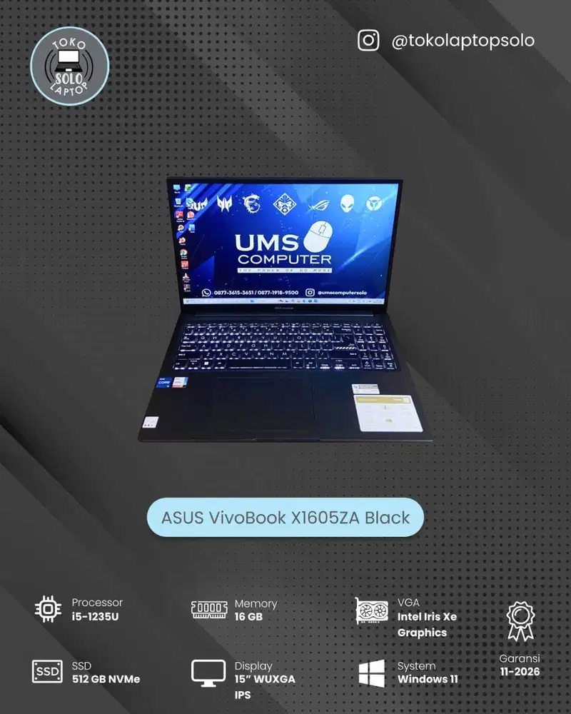 ASUS VivoBook X1605ZA Core i5-1235U RAM 16GB SSD 512GB Intel Iris Xe