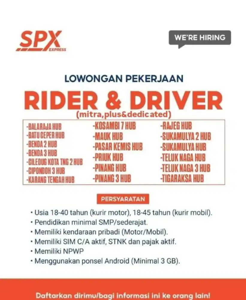 LOWONGAN KURIR SHOPPE XPRESS LM