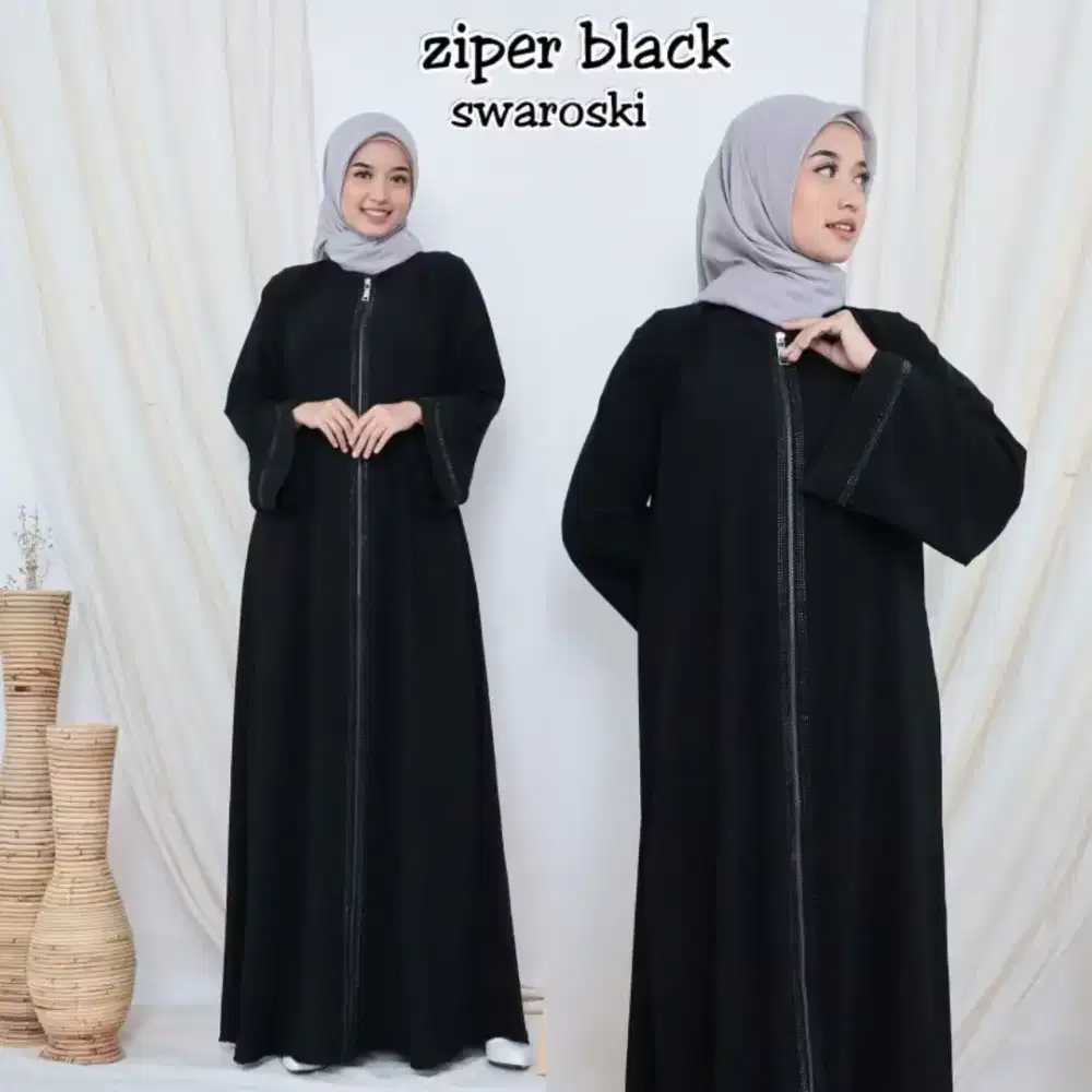 abaya ziper black dipake sekali lebaran tahun kemaren