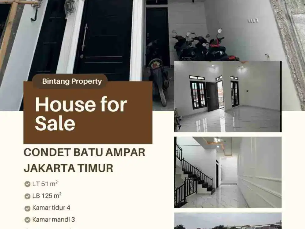 Dijual Rumah Indent 3 lantai di Condet Batu Ampar Jakarta Timur