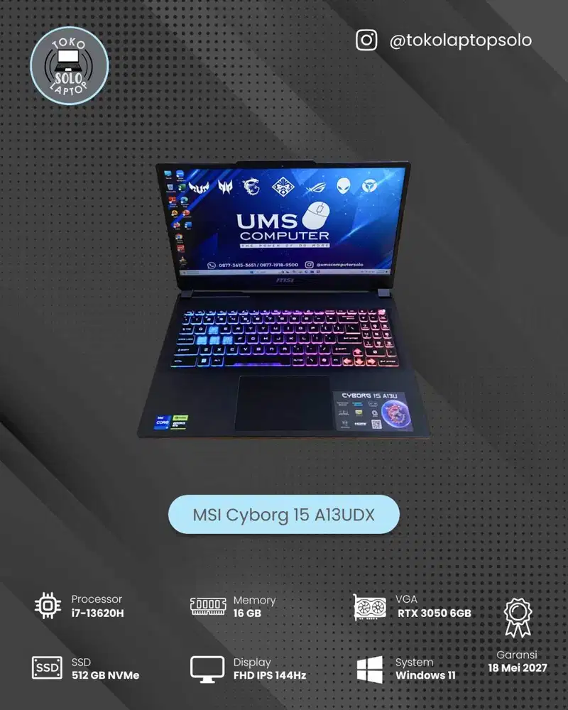 MSI Cyborg 15 A13UDX INTEL Core i7-13620H RAM 16GB SSD 512GB RTX 3050
