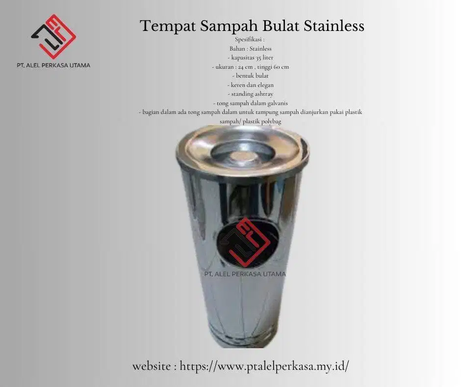 Tempat Sampah Bulat Stainless 35 Liter Ukuran 24 cm x 60 cm