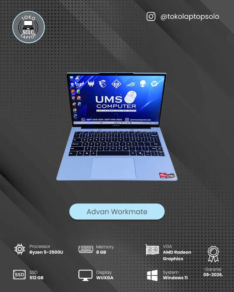 Advan WorkMate AMD Ryzen 5-3500U RAM 8GB SSD 512GB AMD Radeon Graphics
