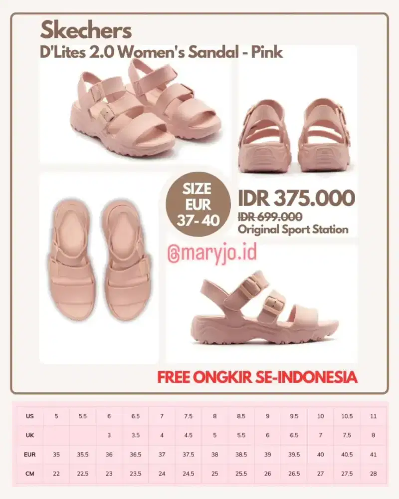 Skechers D'Lites 2.0 Sandal - Pink | Sandal Wanita Size 37, 38, 39, 40