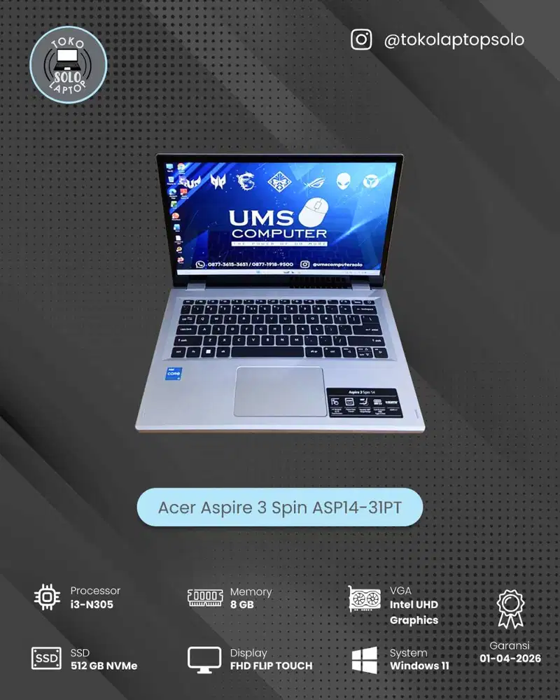 ACER Aspire 3 Spin ASP14-31PT i3-N305 RAM 8GB SSD 512GB Flip Touch
