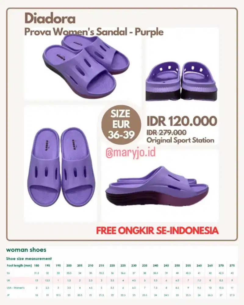 Diadora Prova Women Sandal - Purple | Sandal wanita size 36-39