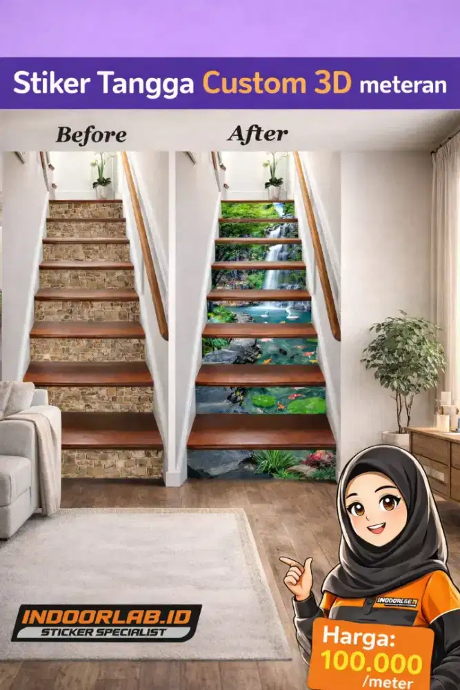Stiker Tangga Custom 3D Meteran – Vinyl Premium Tahan Air & Panas