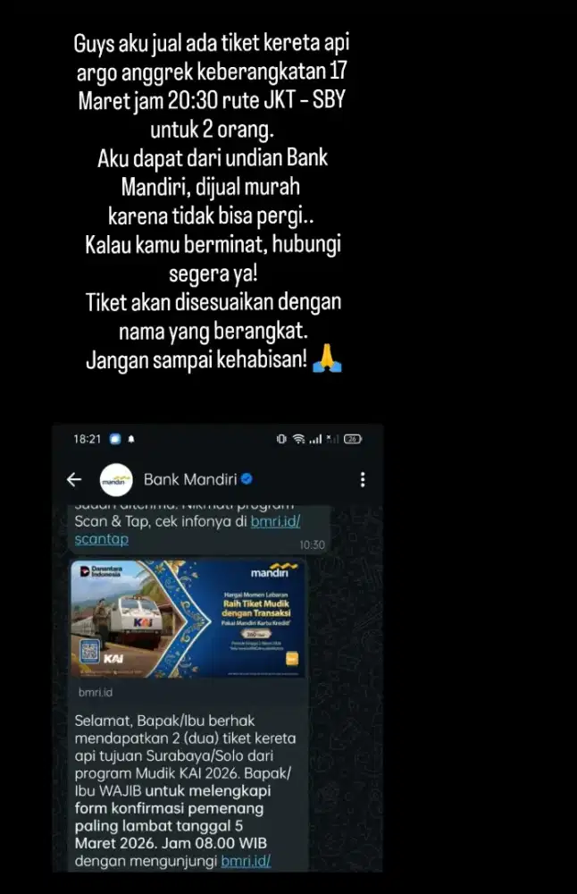 Jual tiket kreta api argo anggrek jakarta - surabaya 17 Maret 20:30