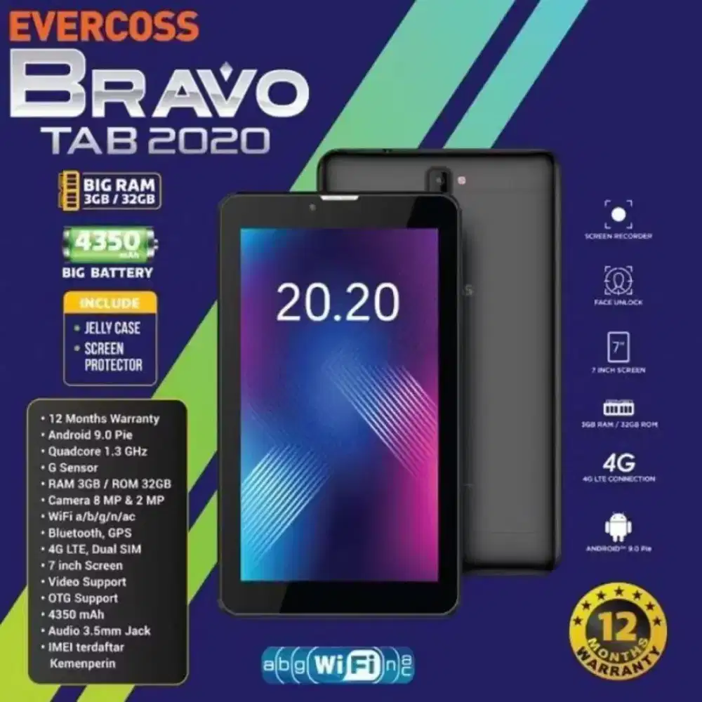 Evercoss Bravo 2020 Tablet Tab RAM 3GB ROM 32GB Layar 7 Inch 4G LTE