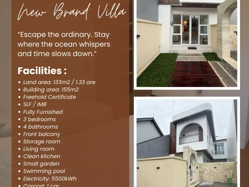 Dijual Vila Brand New Lokasi Di  SEMAT BRAWA CANGGU, Lokasi Sangat Strategis Dekat Ke Pantai Brawa dan FinnBeach Club