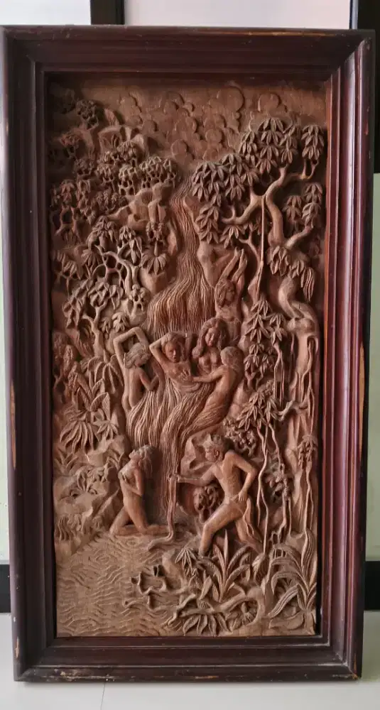 Lukisan Ukiran Kayu Jati Tua Asli