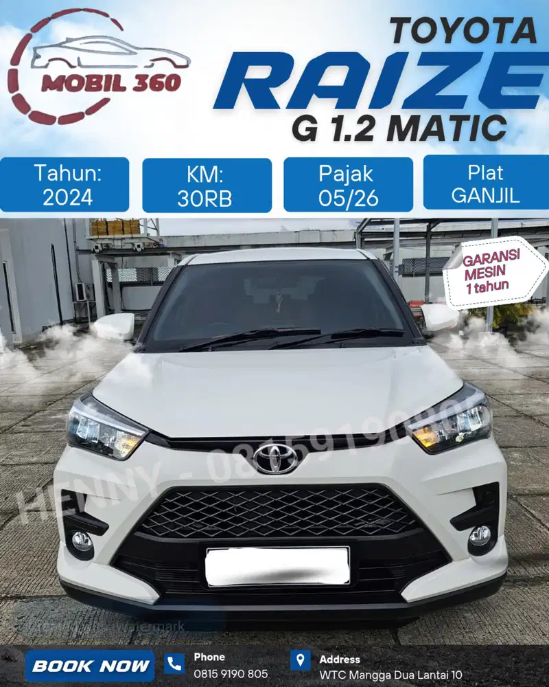 Raize G 1.2 matic tahun 2024 putih km30rb