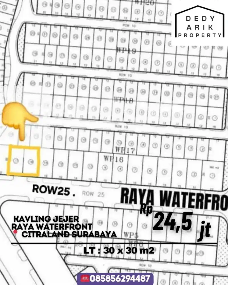 2 Kavling Jejer Raya Waterfront 30x30 Hadap Selatan – 24,5 Juta/m²