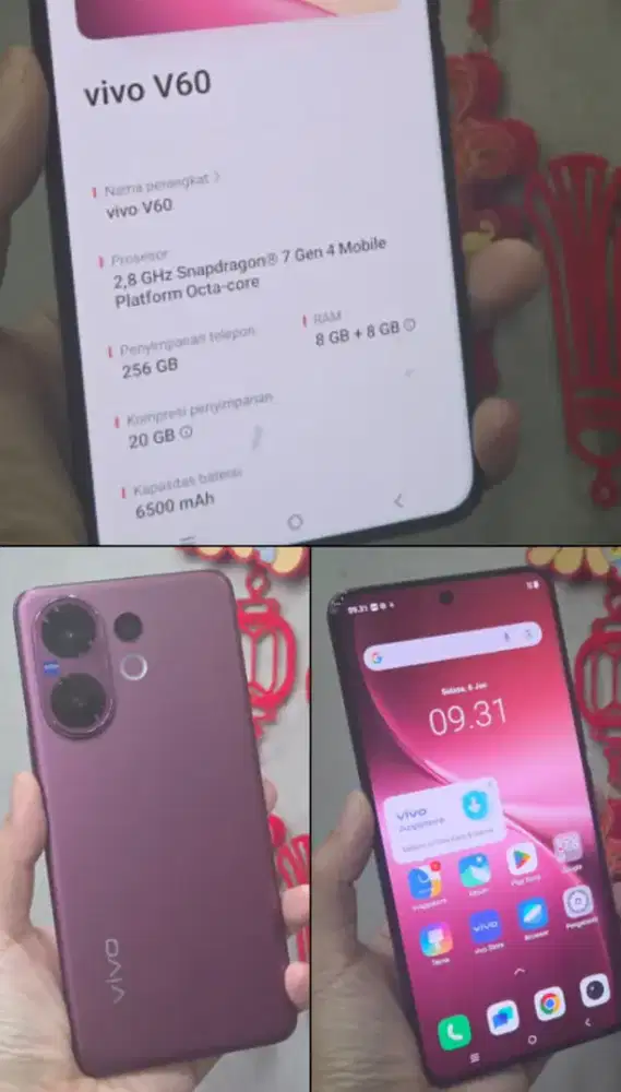 Second Vivo V60 5G 7+7/256GB Ex Display Garansi Agustus 2026