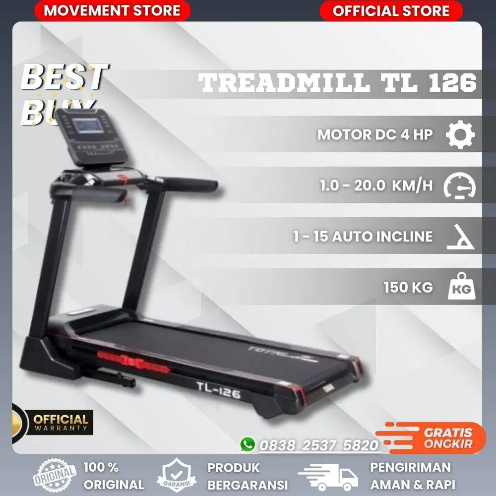 Jual Alat Fitness Treadmill Electrik TL126 Treadmill Rumahan Premium