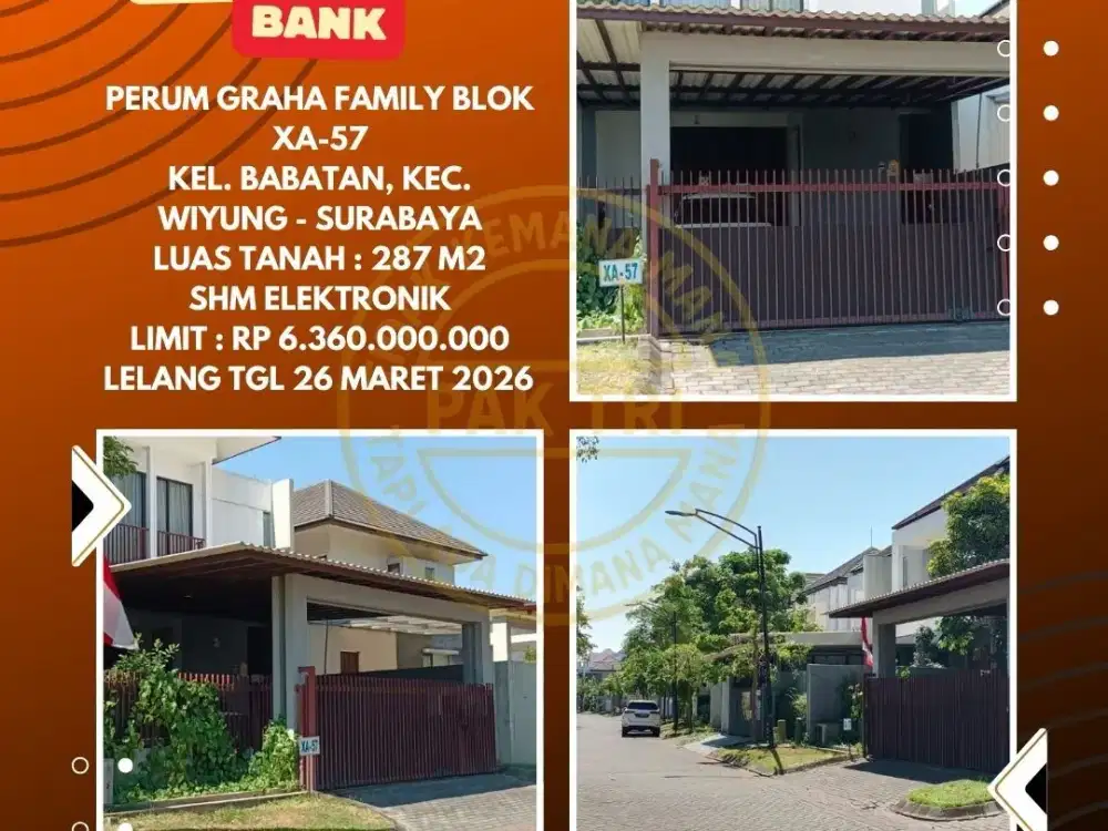 DIJUAL RUMAH VIA LELANG BANK DI WIYUNG SURABAYA (PERUM GRAHA FAMILY) – LELANG KPKNL