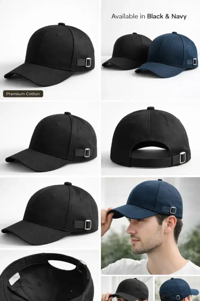 Topi Baseball Polos Premium Hitam/Navy Aksesoris Unik nyaman dipakai