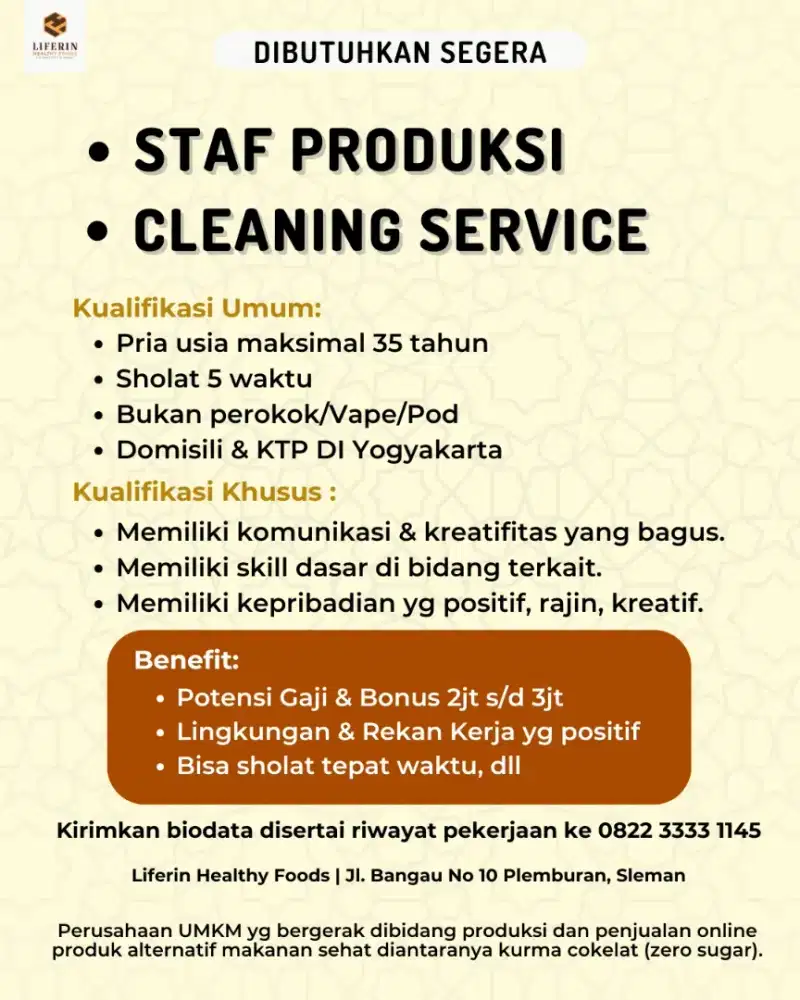 Staf Produksi dan Cleaning Service