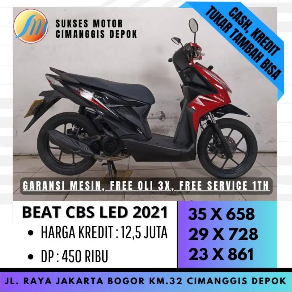 HONDA BEAT CBS DI SUKSES MOTOR DP 400 RIBUAN ANGSURAN RINGAN