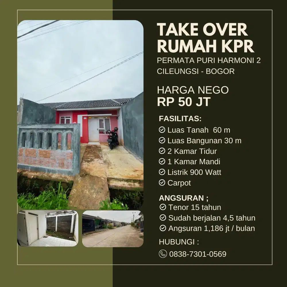 Rumah Dijual Cepat! Bisa Take Over, Lokasi Strategis