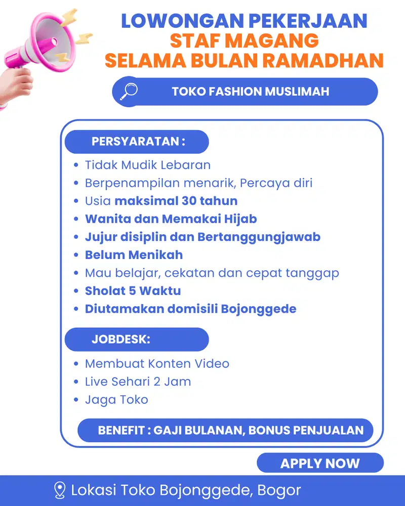 LOWONGAN PERBANTUAN SPG TOKO FASHION BOJONGGEDE BOGOR SAMPAI LEBARAN