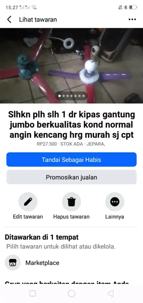 Slhkn plh slh 1 dr kipas gantung jumbo kond normal hrg terjangkau cpt