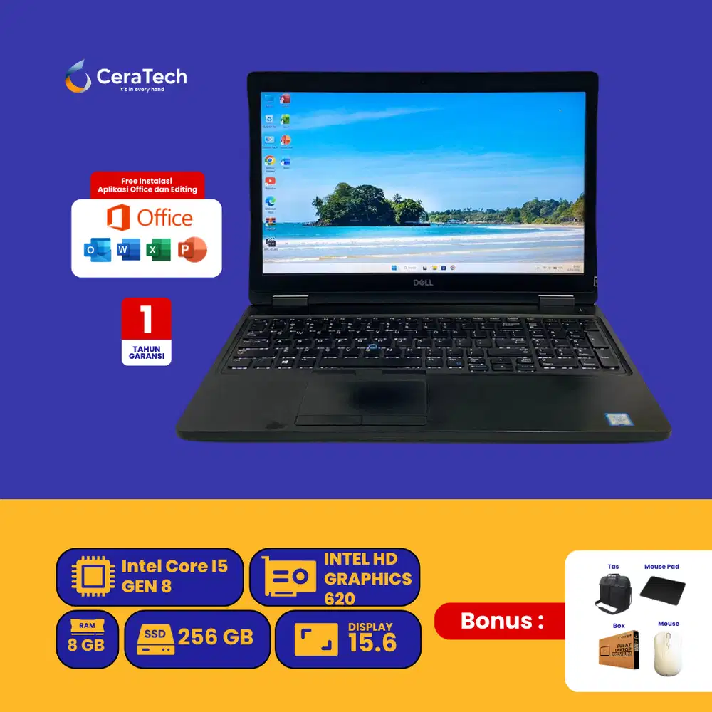 DELL LATITUDE 5590 INTEL CORE I5 GEN 8 RAM 8GB SSD 256 GB