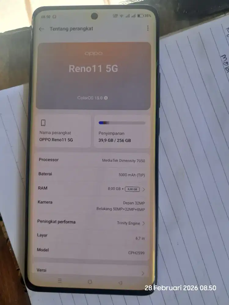 Oppo reno 11 5g 8/256 tt/bt