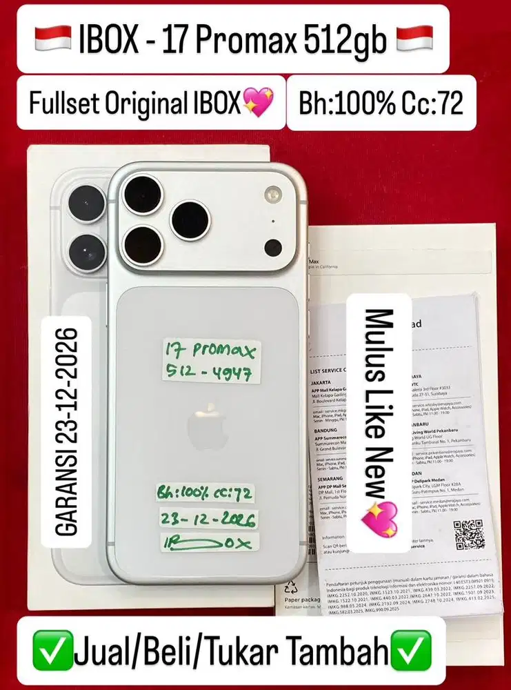 Iphone 17 Promax 512 Gb Silver Ibox Batre 100% Garansi panjang