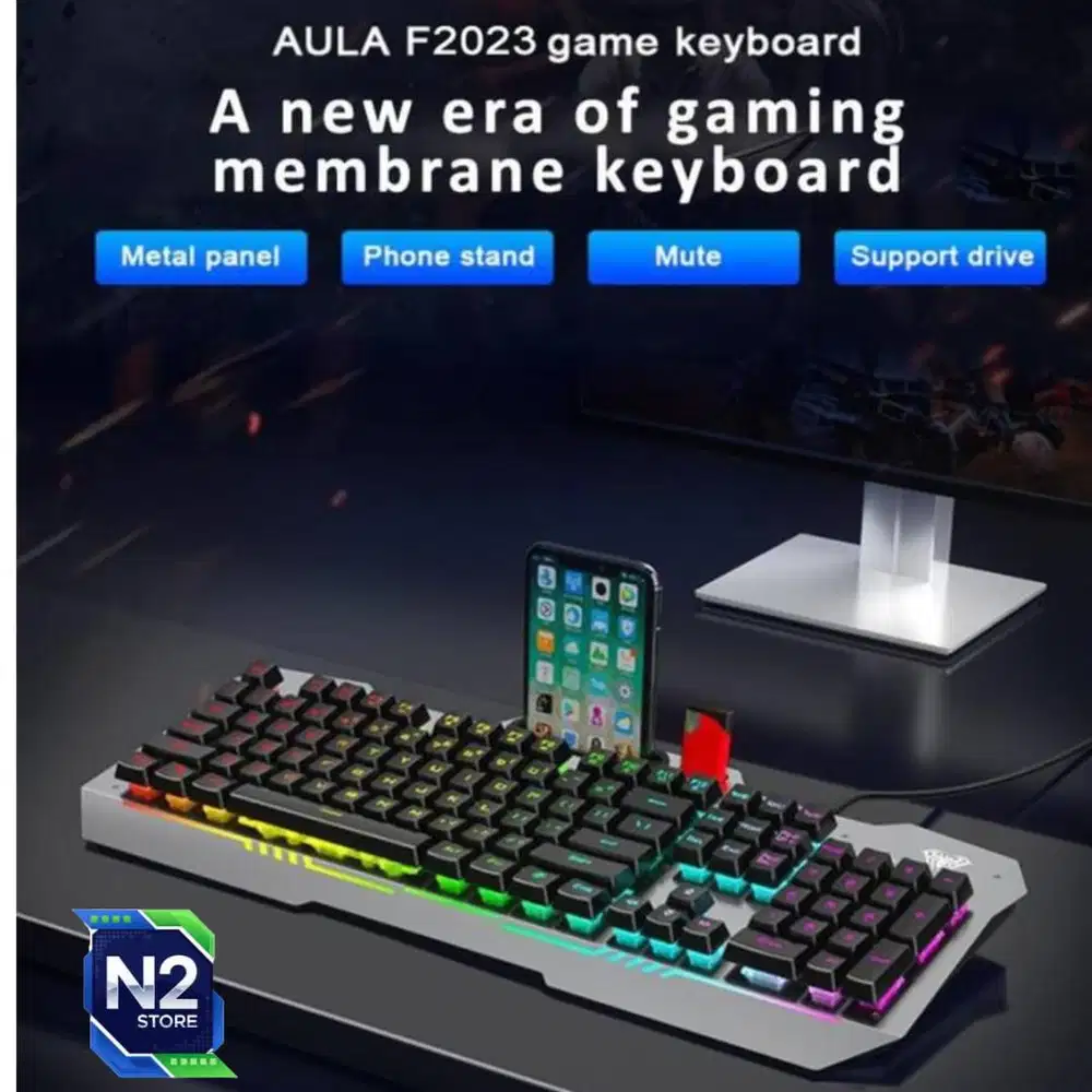 Keyboard Gaming Membrane AULA F-2023 Rubber Dump - NEW R LED - Macro