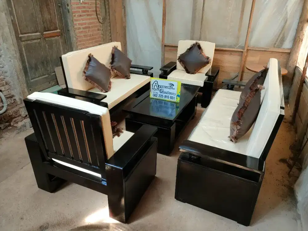 Kursi tamu minimalis set matras bantal full kayu jati