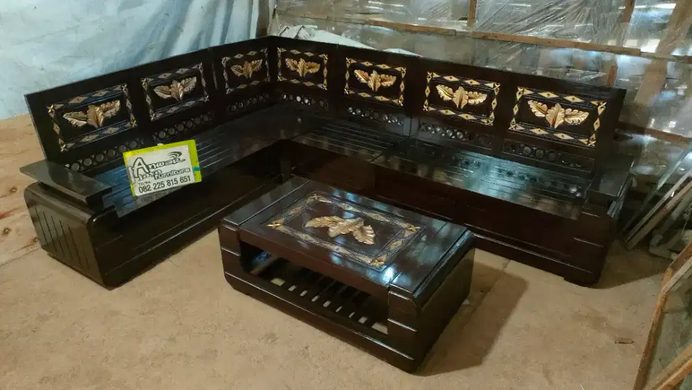 Kursi tamu sudut minimalis full kayu jati