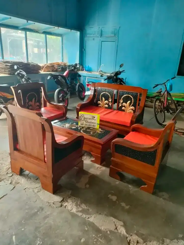 Kursi tamu minimalis semut set matras full kayu jati