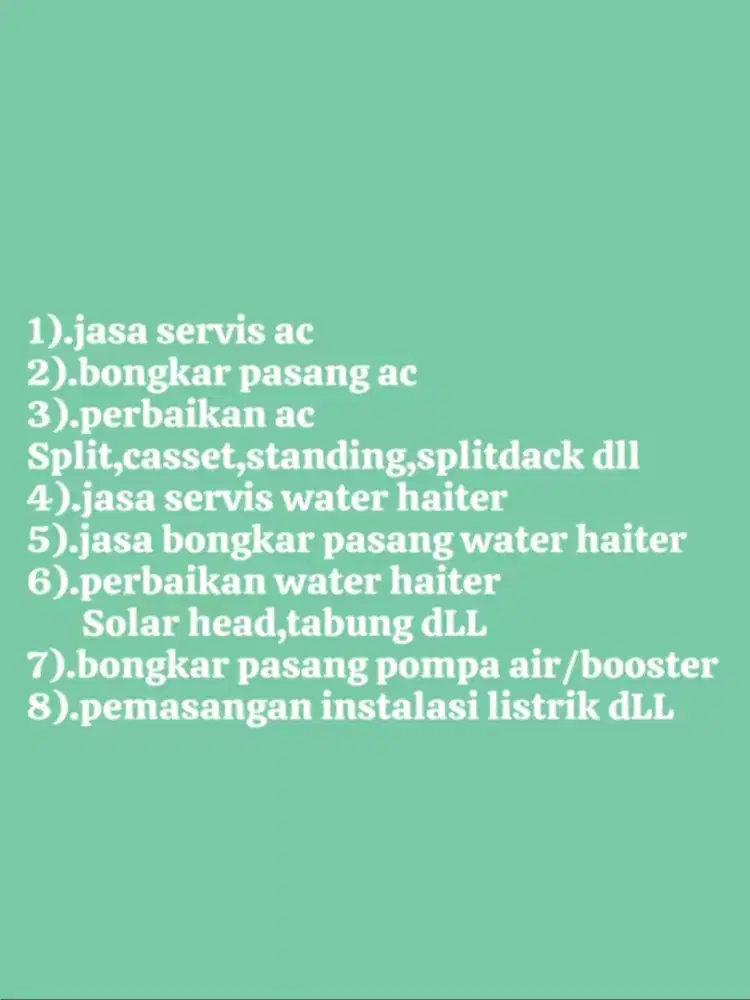 Jasa servis/cuci ac bongkar pasang ac water haiter instalasi ac