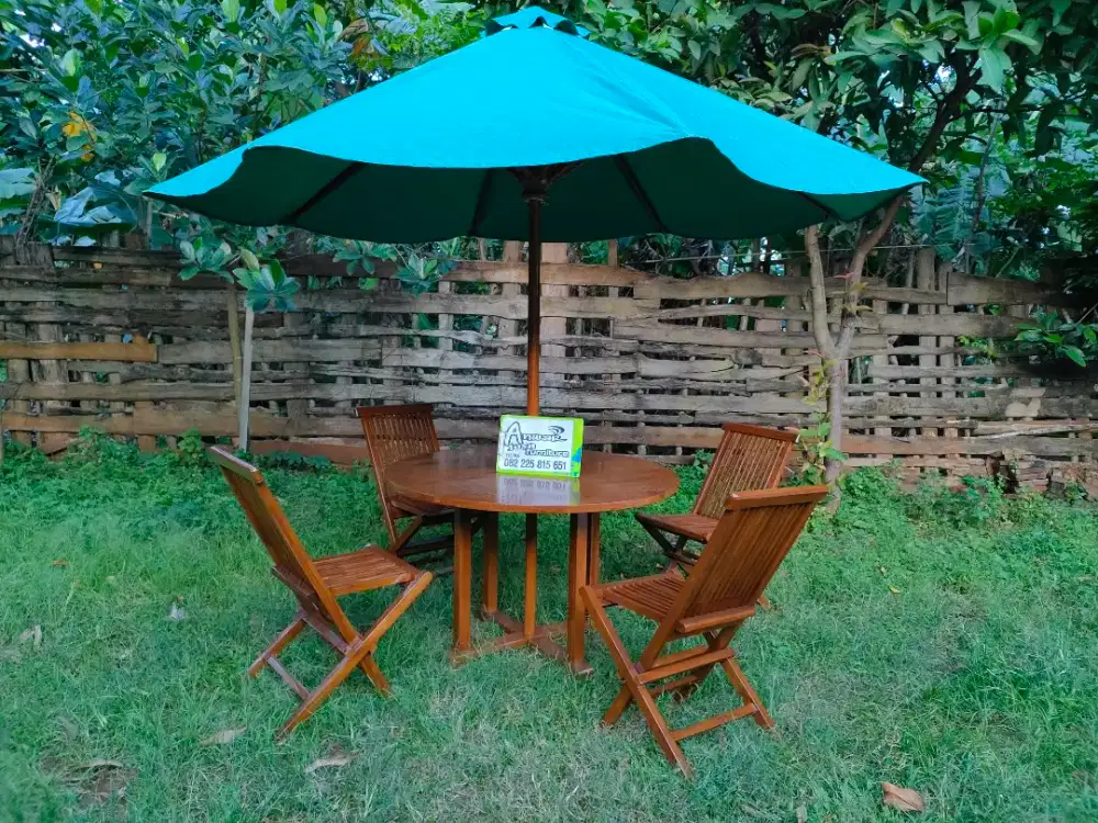 Meja makan payung outdoor full kayu jati