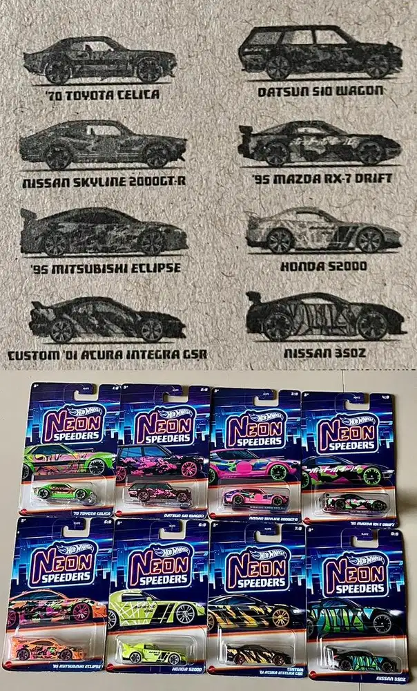 Satu Set Hotwheels Neon Speeders
