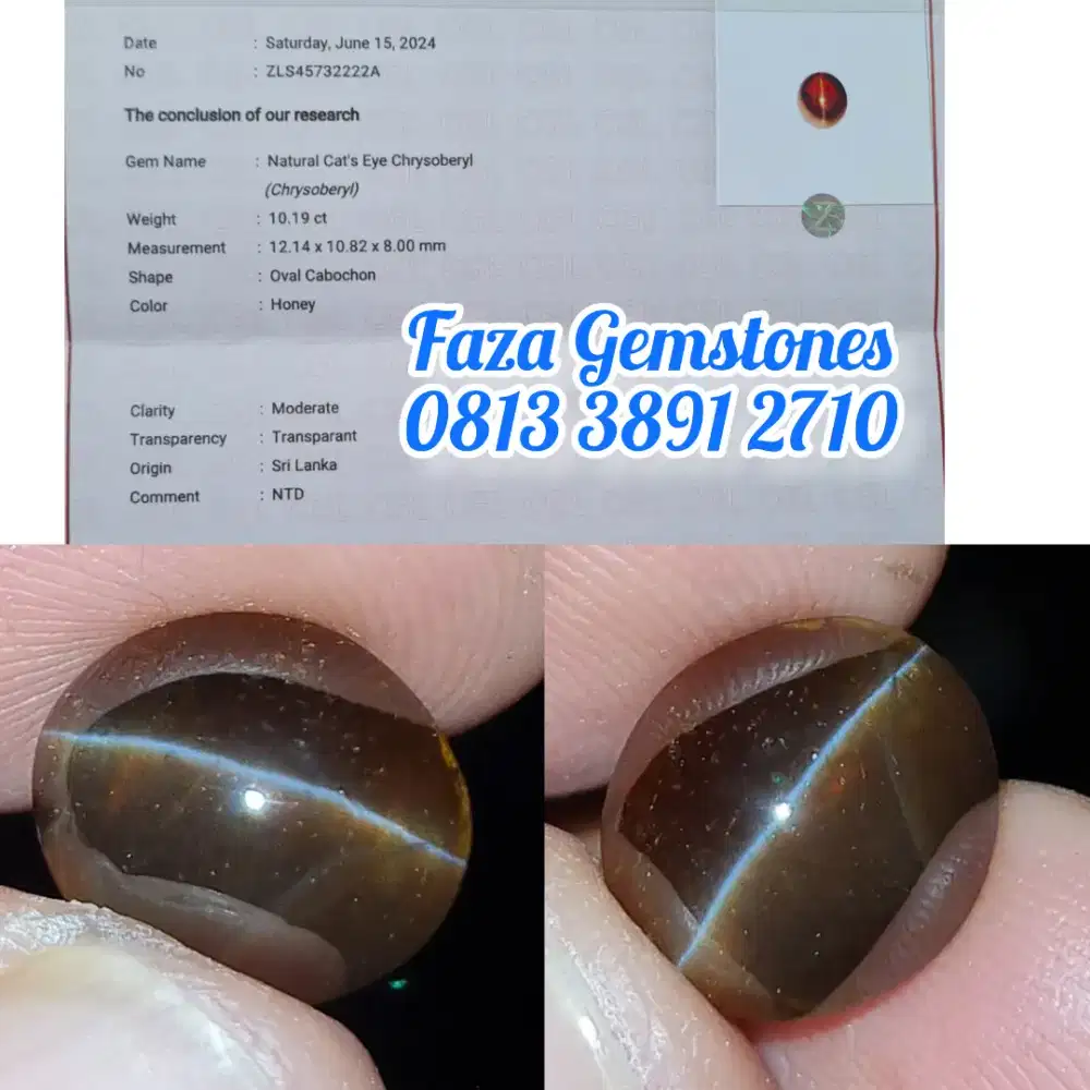Kolektor size 10.19 ct Honey Cats Eye Chrysoberyl Srilanka
