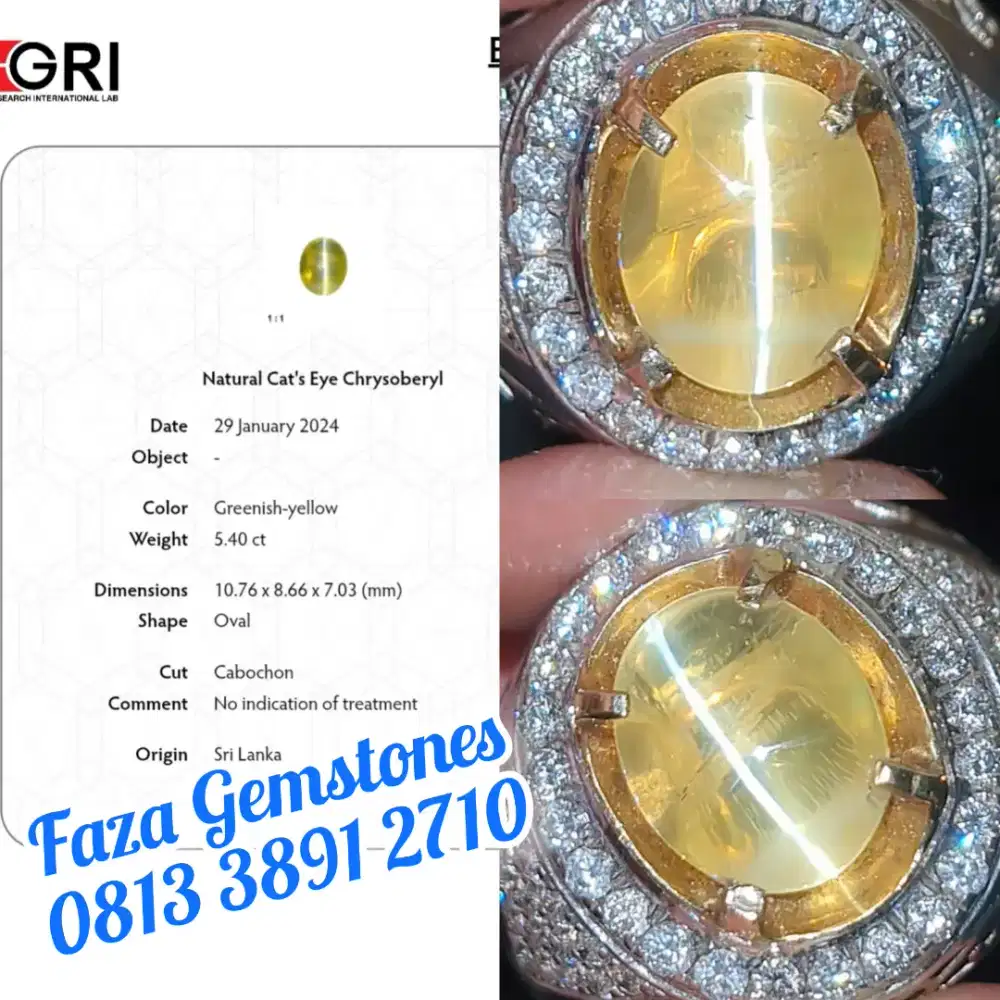 Neon Line Cats Eye Chrysoberyl Srilanka, Gold Diamond Ring