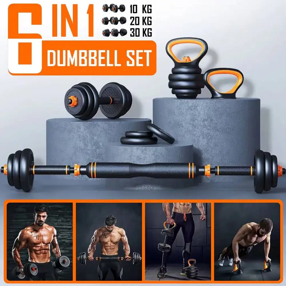 Dumbbell Barbell Kettlebell Adjustable Set Alat Angkat Beban 4 in 1