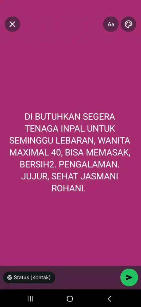 DIBUTUHKAN SEGERA TENAGA ART INPAL UNTUK LEBARAN